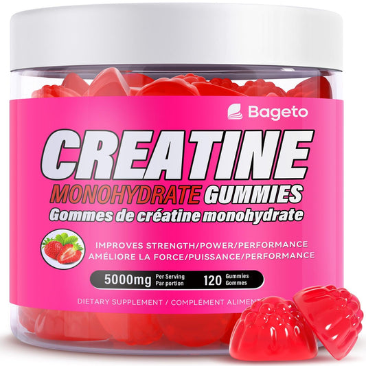 Creatine Monohydrate Gummies 5000mg for Men & Women, Gomitas de Creatina 5g Creatine Monohydrate, 0g Sugar Creatine Pre-Workout for Muscle Strength, Vegan, 120 Count Strawberry (Pack of 1)