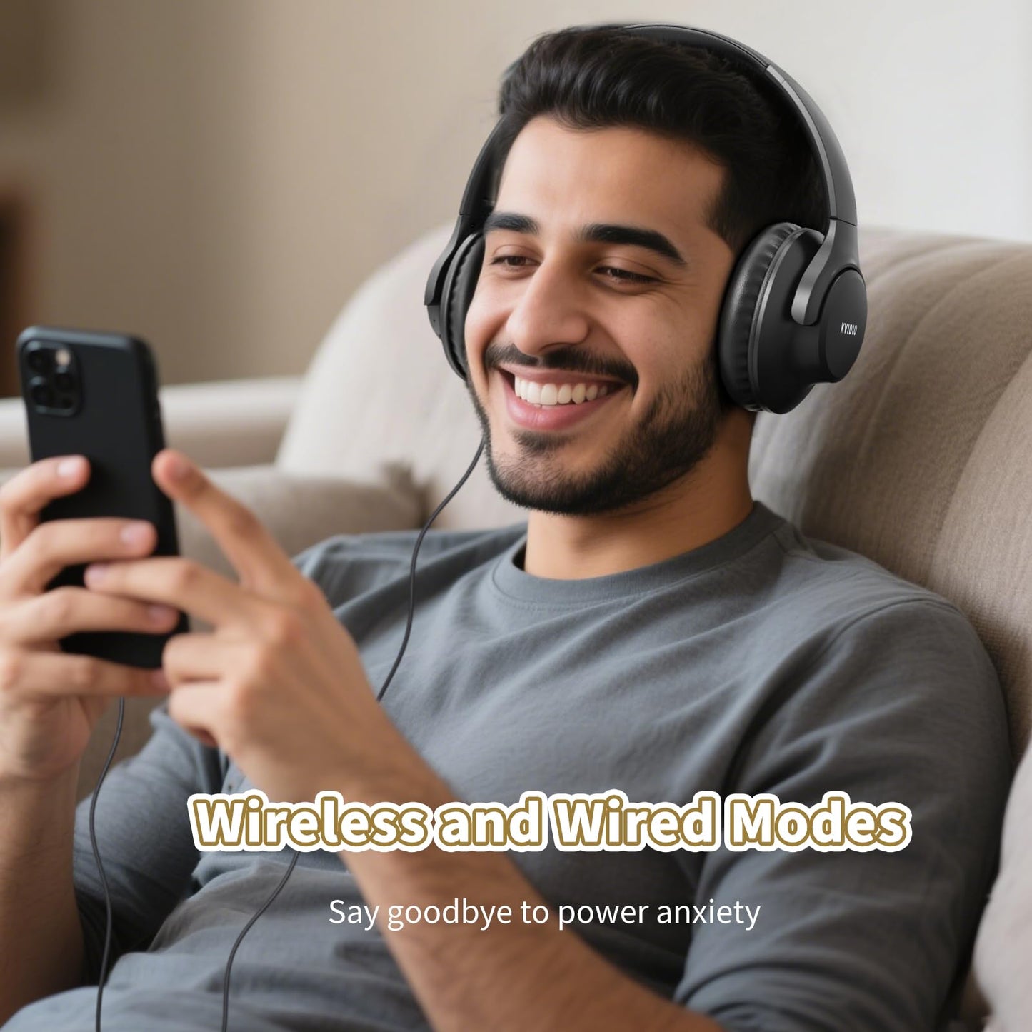 KVIDIO Bluetooth Headphones Over Ear, 65 Hours Wireless Headphones with Microphone, Foldable Lightweight HiFi Stereo Headset with Deep Bass Headphones for Travel Work Laptop PC Cellphone