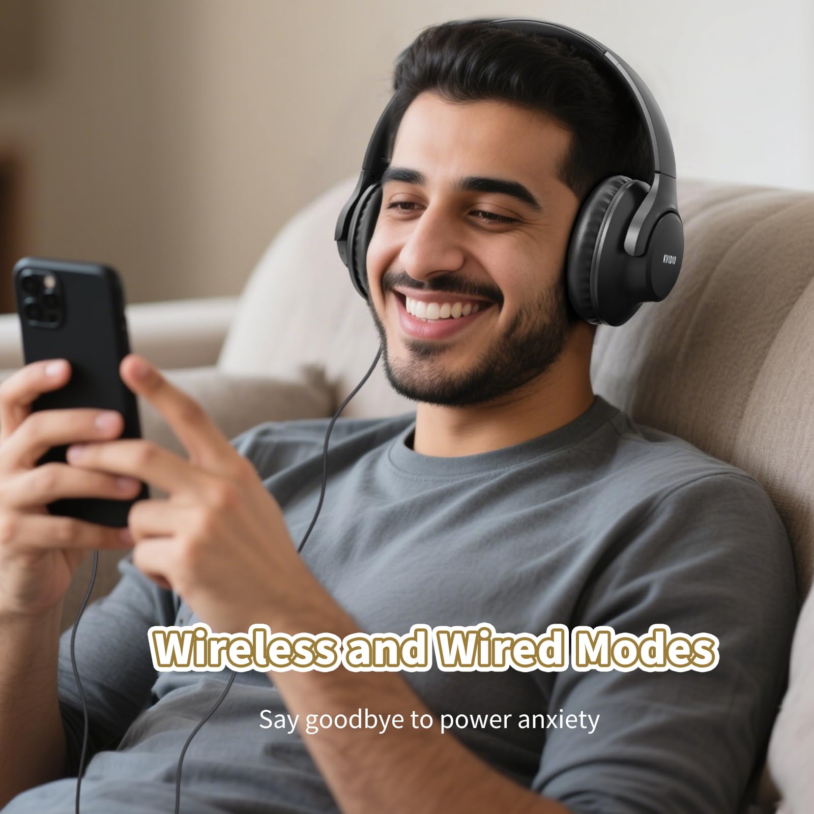 KVIDIO Bluetooth Headphones Over Ear, 65 Hours Wireless Headphones with Microphone, Foldable Lightweight HiFi Stereo Headset with Deep Bass Headphones for Travel Work Laptop PC Cellphone