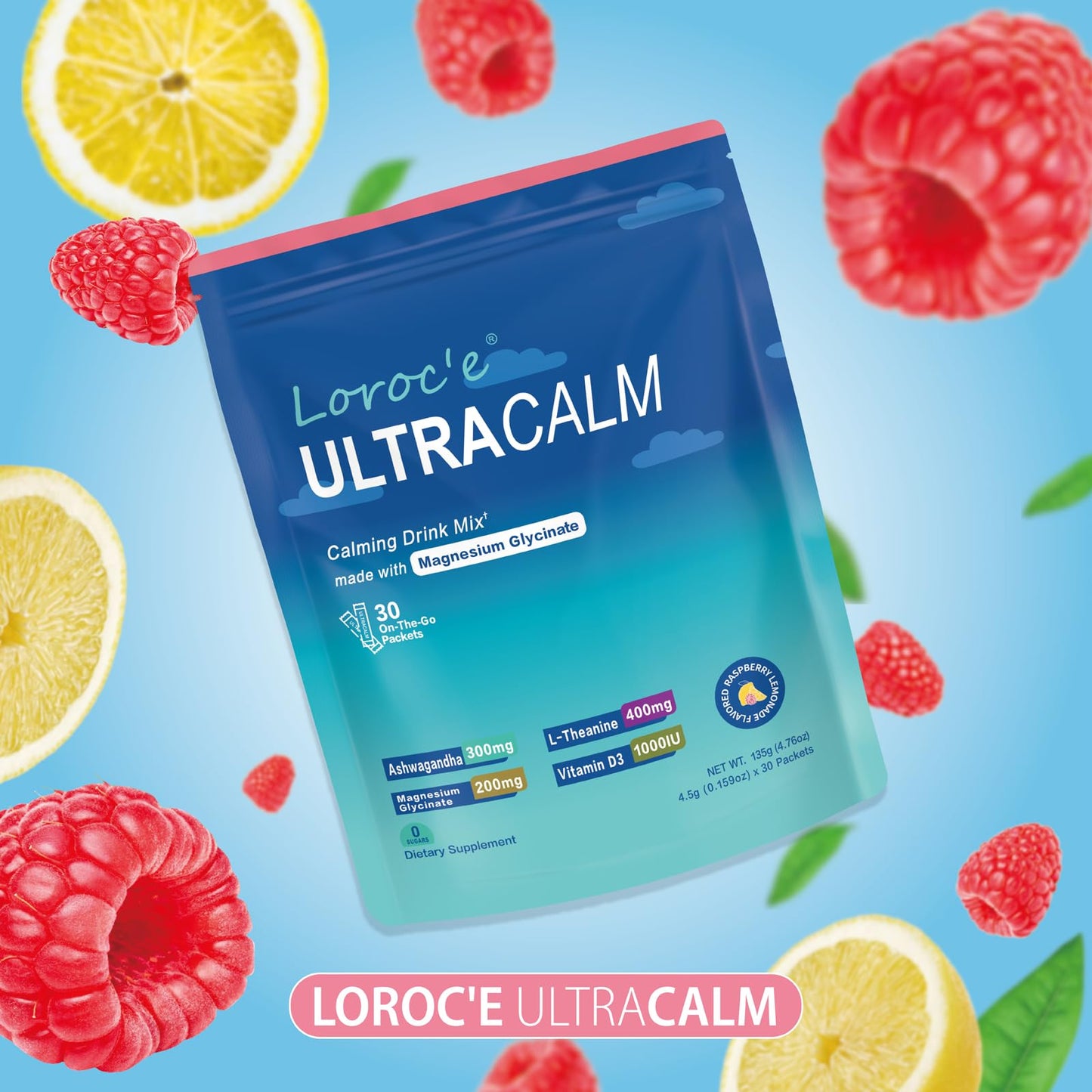 UltraCalm Super Drink Packets, Raspberry Lemon Flavor, Sugar-Free (30 Servings)