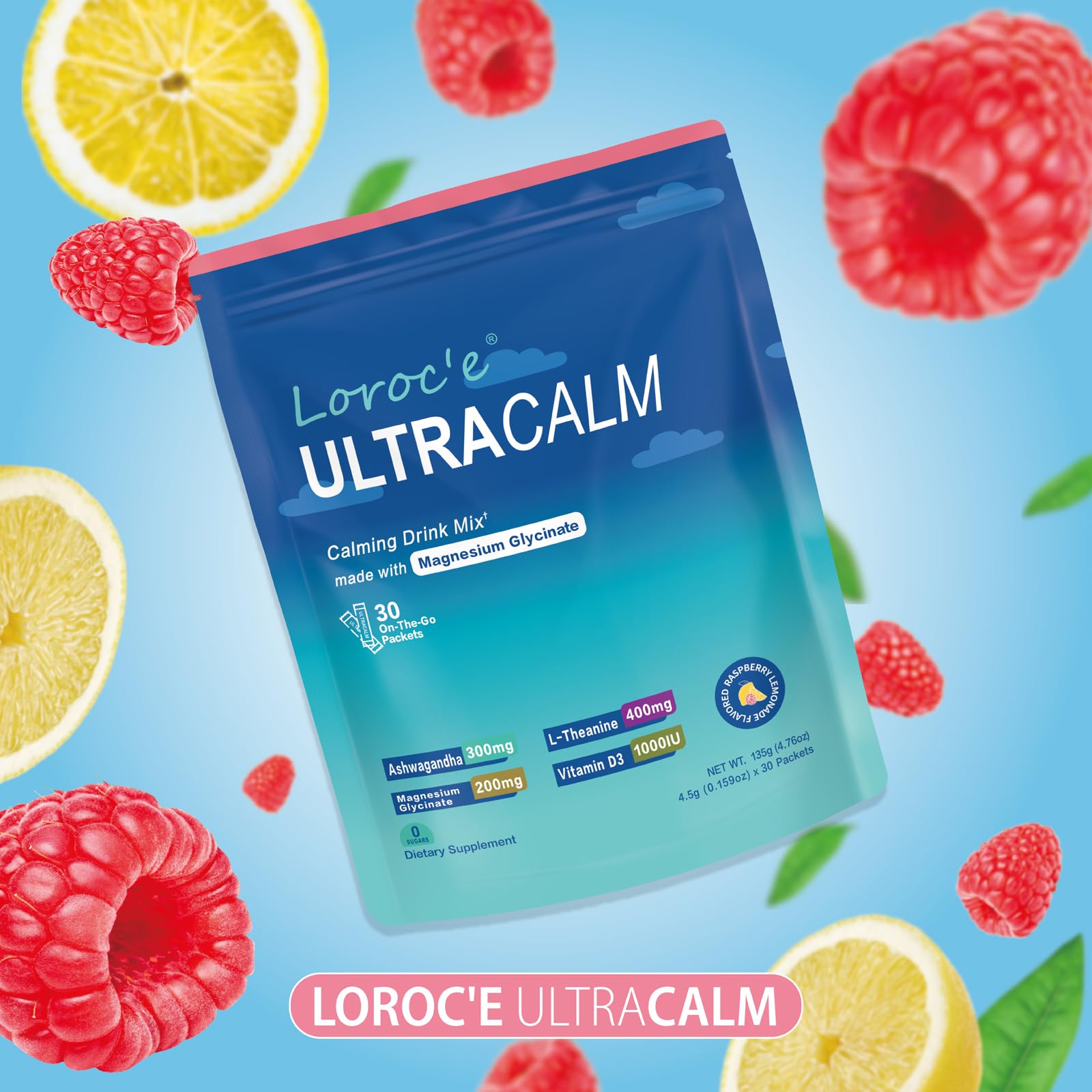 UltraCalm Super Drink Packets, Raspberry Lemon Flavor, Sugar-Free (30 Servings)