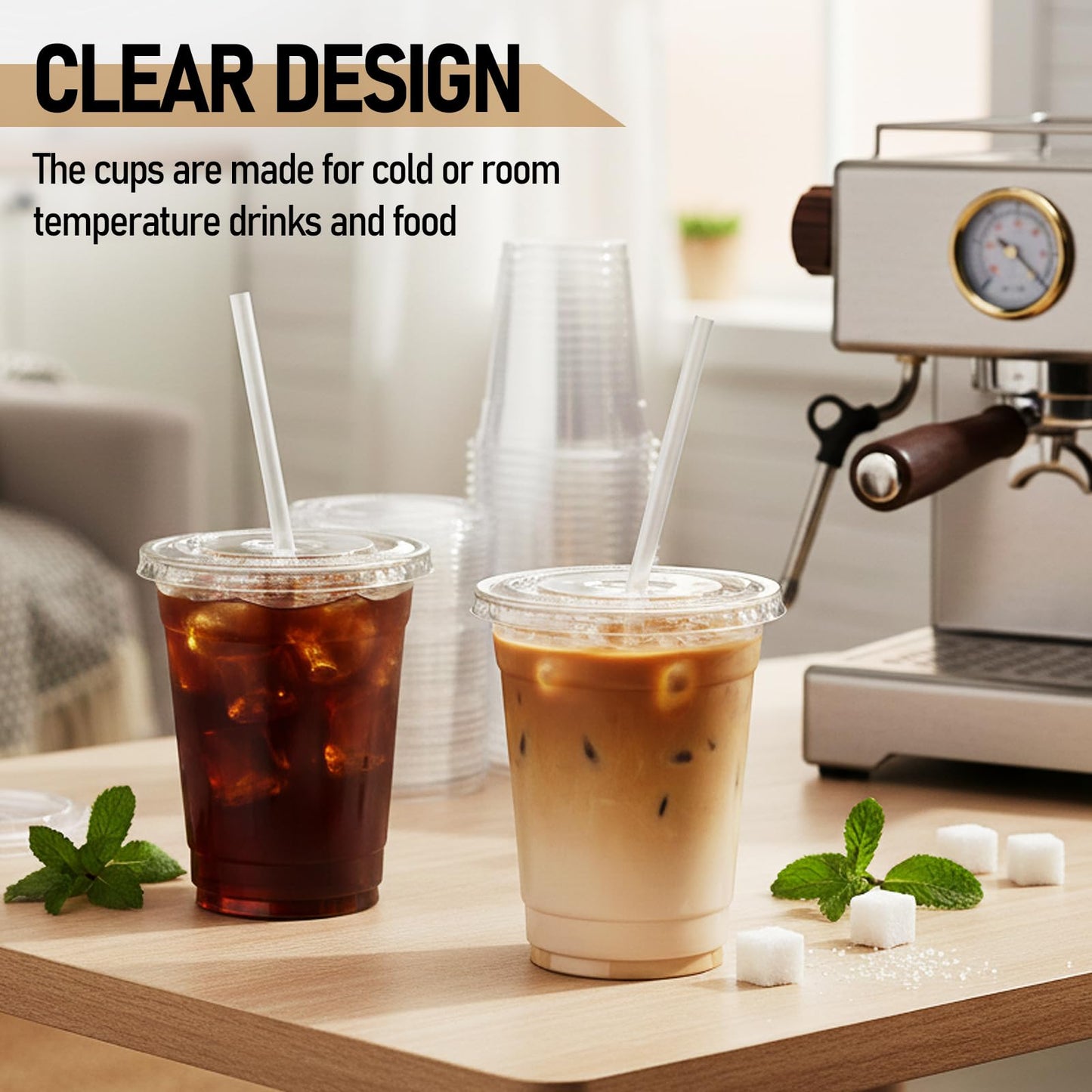 100 Pcs Clear Plastic Cups with Flat Lids and Straws, 12 oz Disposable PET Iced Coffee Cups - Ideal for Ice Coffee, Smoothie, Juice, Lemonade, Cold Beverages - Available at All In One Marketplace Canada