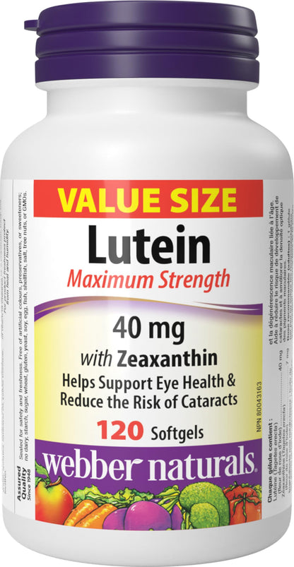 Webber Naturals Lutein 40 mg, 120 Softgels, Maximum Strength Eye Support Supplement with Zeaxanthin - Available at All In One Marketplace Canada