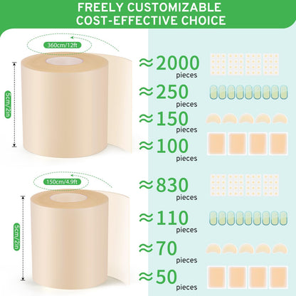 Hydrocolloid Bandages Roll for Wound Care, (2IN*5FT) Hydrocolloid Roll with Self-Adhesive, Cut-to-Size Patch Bandages, Ultra Absorbent, Waterproof, First Aid Kit Essential