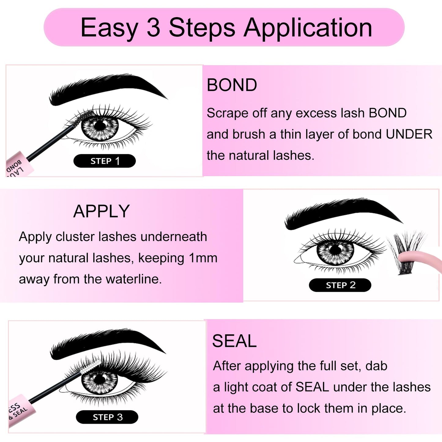 Lash Extension Kit 20D+40D Clusters With Bond and Seal - Waterproof DIY Eyelash Extension Set With Tweezers (Set 20D/40D-0.07D-9-16Mix)