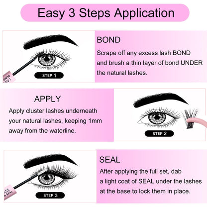 Lash Extension Kit 20D+40D Clusters With Bond and Seal - Waterproof DIY Eyelash Extension Set With Tweezers (Set 20D/40D-0.07D-9-16Mix)