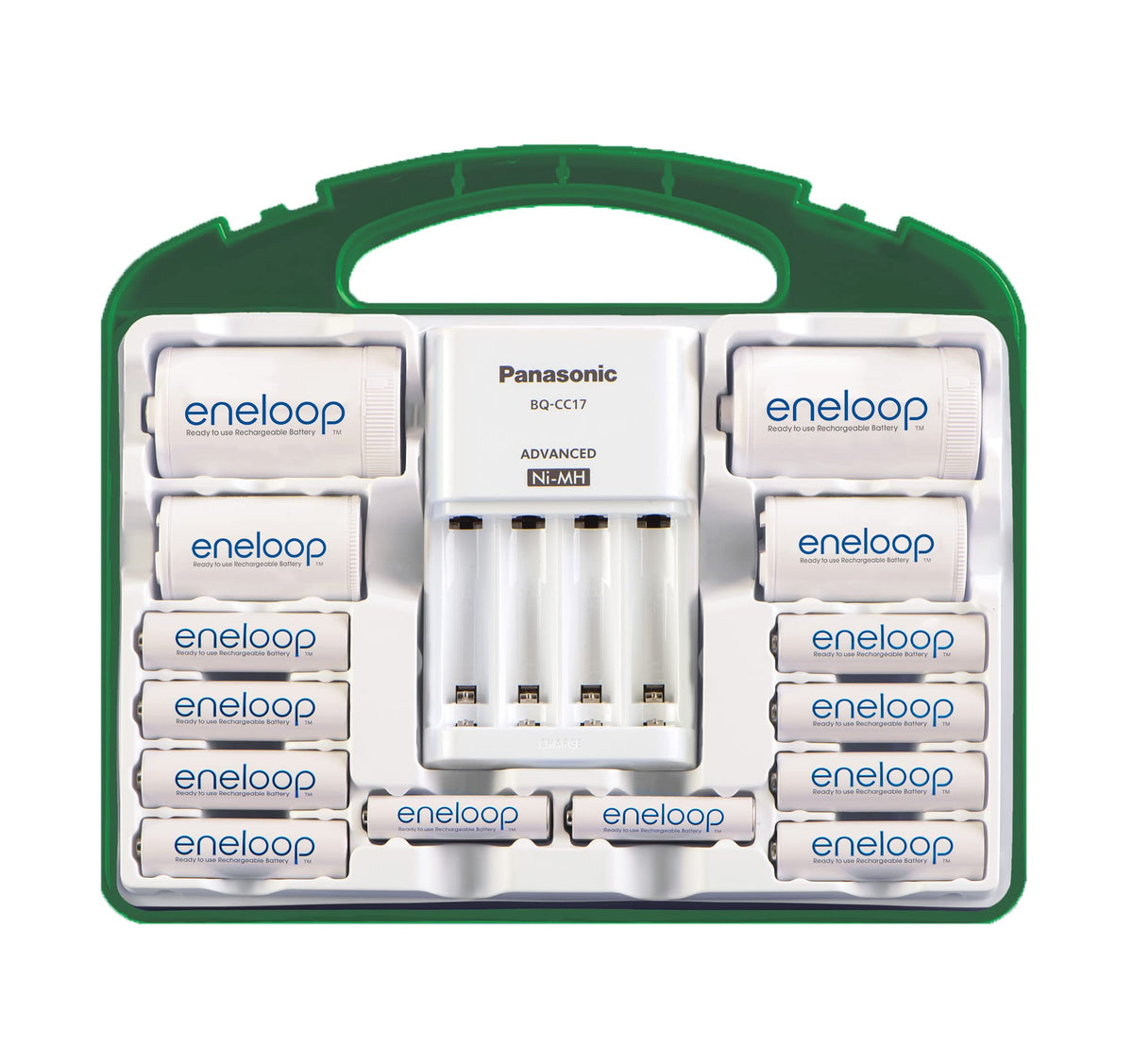 Panasonic KKJ17MCC82A KKJ17MCC82A Eneloop Power Pack, New 2100 Cycle, 8AA, 2AAA, 2 "C Spacers, 2 "D Spacers, Advanced Individual Battery Charger