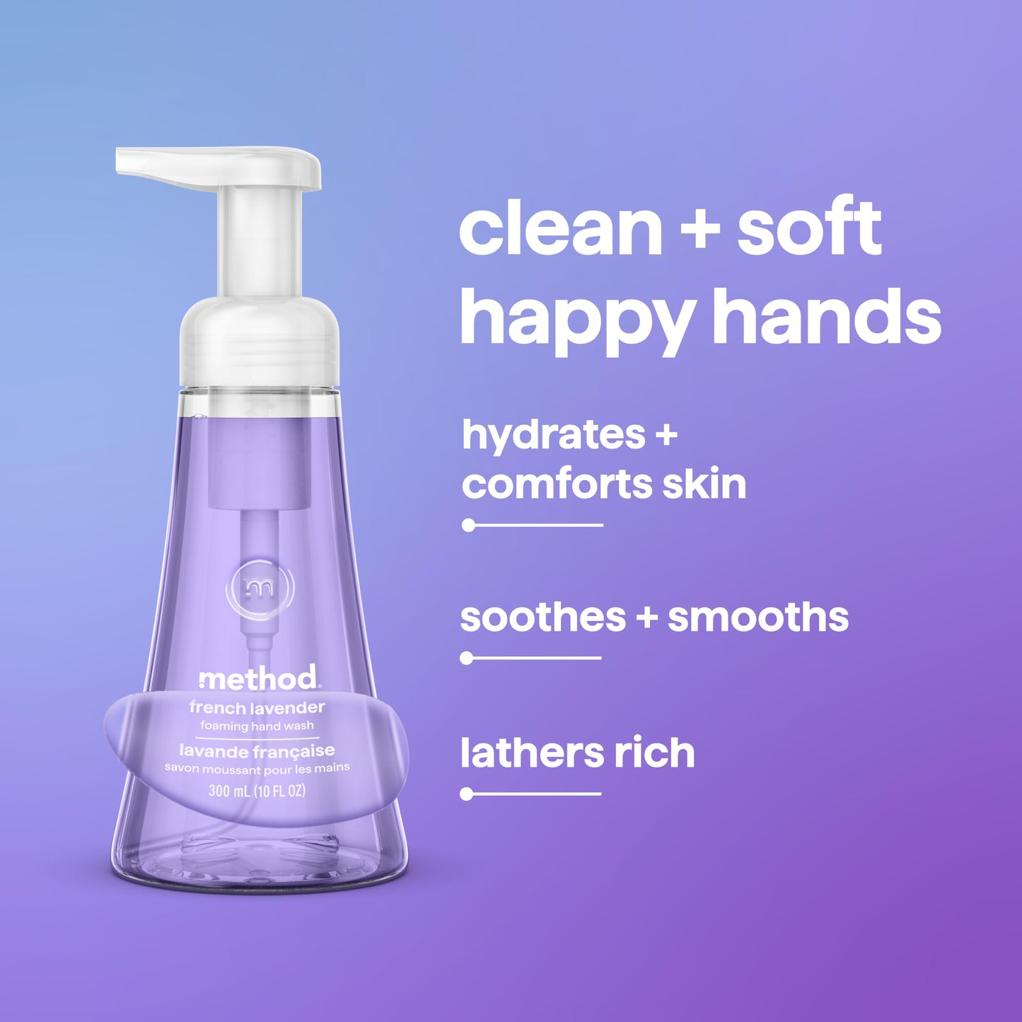 Method Foaming Hand Soap, Biodegradable Formula with Foaming Soap Dispenser Made of 100% Recycled Plastic, French Lavender Scent, 300 ml Soap Pump Bottles, 6 Pack Method
