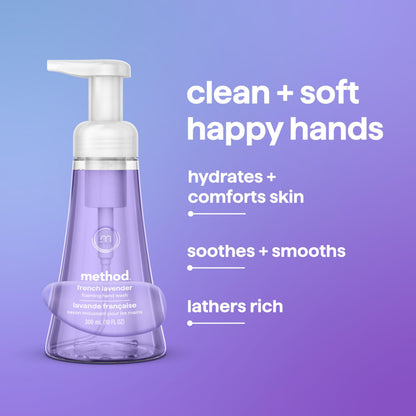 Method Foaming Hand Soap, Biodegradable Formula with Foaming Soap Dispenser Made of 100% Recycled Plastic, French Lavender Scent, 300 ml Soap Pump Bottles, 6 Pack Method