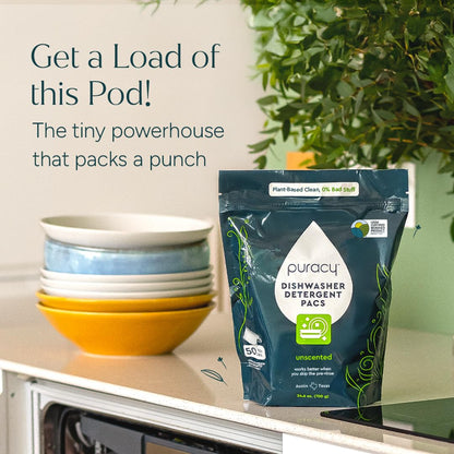 Puracy Dishwasher Pods, Natural Dishwasher Detergent, Free & Clear Dish tabs - Enzyme-Powered, Spot & Residue Free - TikTok Trend Items, Must Haves from TikTok Made Me Buy It (Free & Clear, 50 Count)