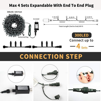 Tcamp 105FT 300LED Christmas Lights Outdoor, Memory Function, Multicolor 🍁 All In One Marketplace Canada