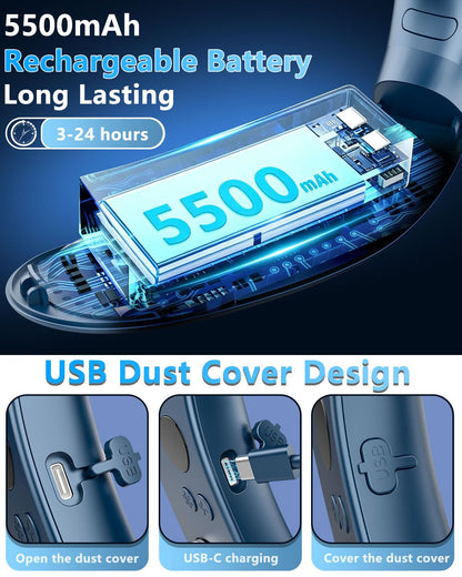 Sizet Neck Fan with Cooling Plate-USB 5500mAh Battery,24H Cooling,5 Speeds&3 Cooler Modes LED Display,Wearable Mini Portable Personal Fan,Quiet Neck Cooler for Women, Men, Kids, Travel, Outdoor, Blue - Available at All In One Marketplace Canada