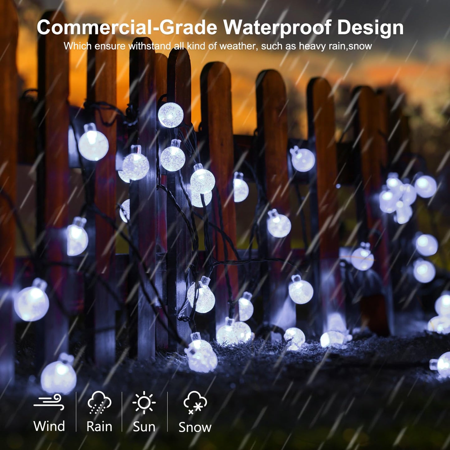 Joomer Solar String Lights Outdoor-65FT 100LED Solar Globe String Lights,8 Lighting Modes, Waterproof Solar Powered Patio Light for Garden Yard Porch Party Outdoor Decor (White)