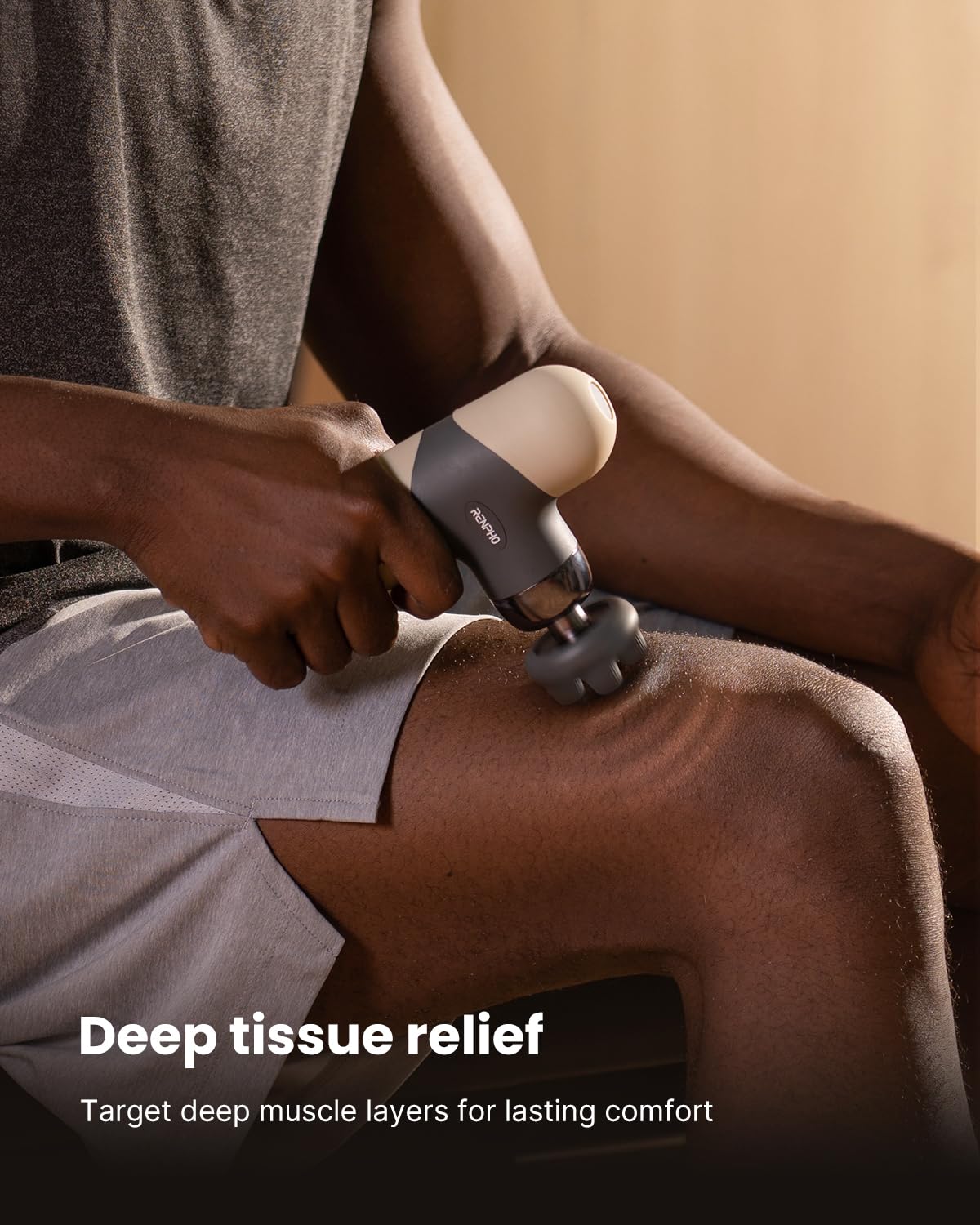 RENPHO Mini Thermal Massage Gun with Heat, Fathers Day Present, Portable Fashion Massager Gun, Color Silicone Sleeves, 4 Intensities, 4 Heads, Travel Size with Carry Case Grey - Available at All In One Marketplace Canada