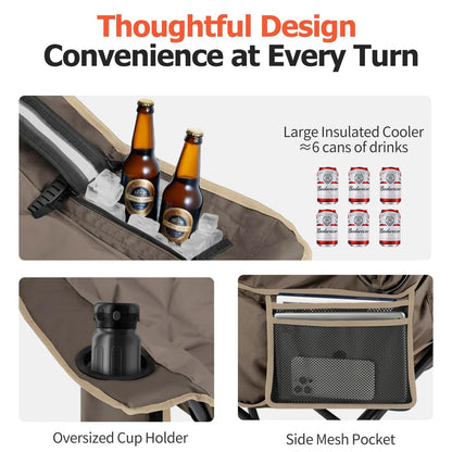 Overmont Oversized XL Camping Chair for Adults - 450lbs Support Heavy-Duty Padded Folding Chair with Side Pocket Cup Holder Cooling Bag for Outdoor Sports Garden Beach Fishing Lawn Khaki 2pcs 🍁 All In One Marketplace Canada
