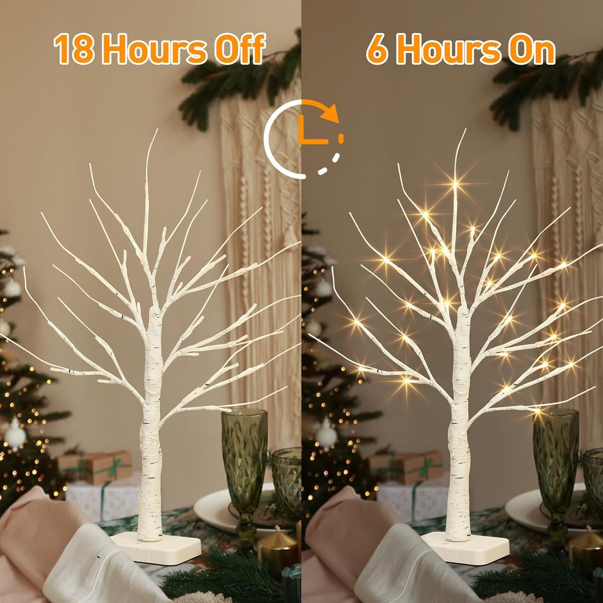 EAMBRITE 2 Pack Lighted Birch Tree, Christmas Artificial Tree Battery Operated Timer with 24 Warm White Lights, Tabletop Tree Christmas Decorations Centerpiece with for Wedding Party Home Room Decor 🍁 All In One Marketplace Canada