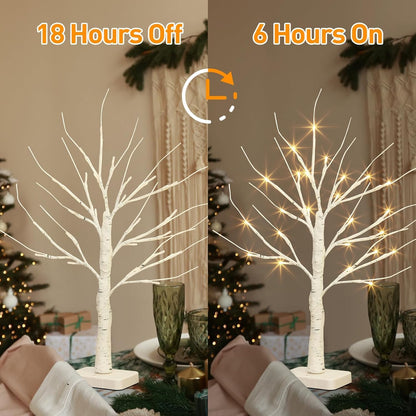 EAMBRITE 2 Pack Lighted Birch Tree, Christmas Artificial Tree Battery Operated Timer with 24 Warm White Lights, Tabletop Tree Christmas Decorations Centerpiece with for Wedding Party Home Room Decor 🍁 All In One Marketplace Canada