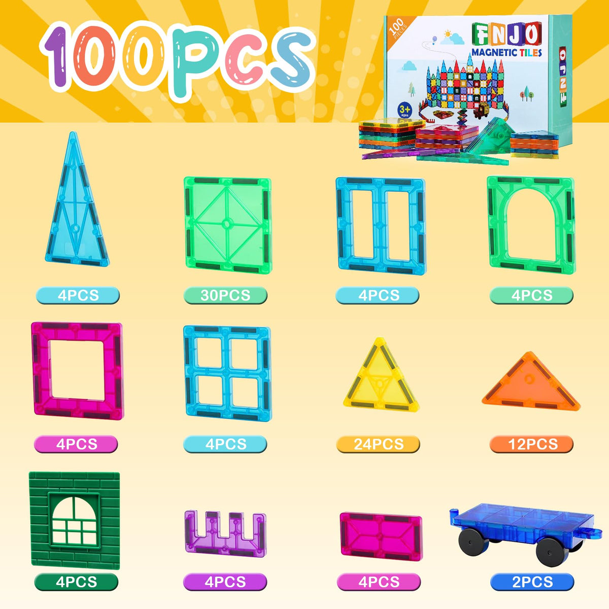 Magnetic Tiles, 100PCS Building Blocks, Magnets Building Set, STEM Toys Christmas Toy Gift for Kids Boys and Girls 🍁 All In One Marketplace Canada