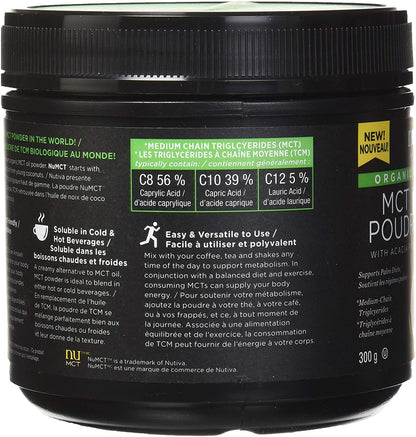 Nutiva Organic MCT Oil Powder with Prebiotic Acacia Fiber – Unflavored, 300g