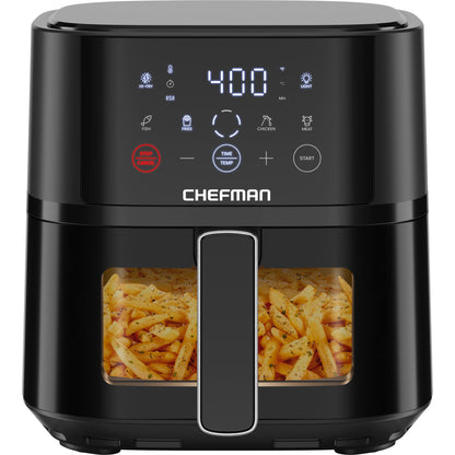 Chefman Air Fryer – 4 QT Compact Airfryer for Quick & Easy Meals, Features Hi-Fry Technology for Extra Crisp, Easy-View Window, Touch Controls with 4 Presets, Nonstick & Dishwasher Safe Basket - Black - Available at All In One Marketplace Canada