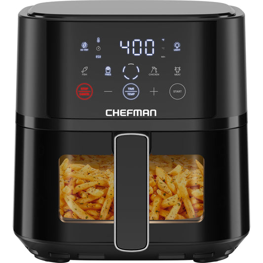 Chefman Air Fryer – 4 QT Compact Airfryer for Quick & Easy Meals, Features Hi-Fry Technology for Extra Crisp, Easy-View Window, Touch Controls with 4 Presets, Nonstick & Dishwasher Safe Basket - Black - Available at All In One Marketplace Canada