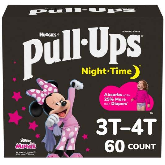 Pull-Ups Girls Potty Training Underwear, Easy Open Training Pants 3T-4T, Pull-Ups Night-Time for Toddlers, 60 ct, Giga Pack