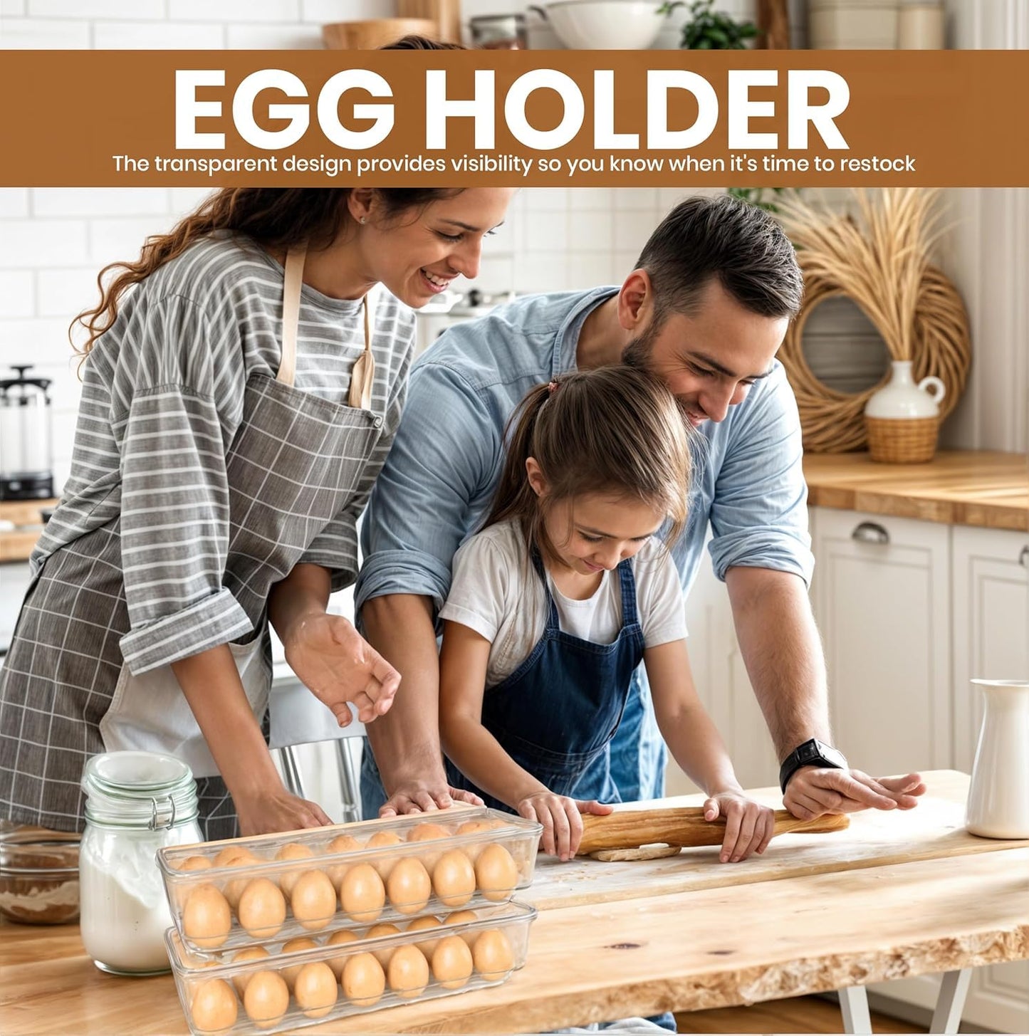 KICHLY Pack of 2 - Egg Basket for fridge - Egg Holder for Fridge - 14 Egg Container With Lid & Handle, Egg Container For Refrigerator, Stackable Plastic Egg Tray with Lids (Clear) - Available at All In One Marketplace Canada