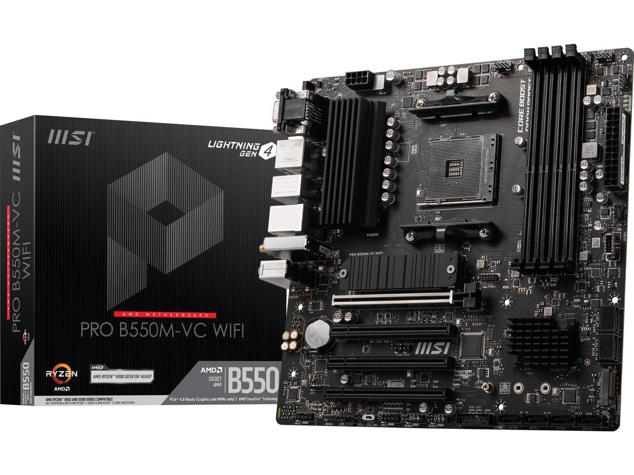MSI PRO B550M-VC WiFi ProSeries Motherboard (AMD AM4, DDR4, PCIe 4.0, SATA 6Gb/s, M.2, USB 3.2 Gen 2, HDMI/DP, Wi-Fi, mATX) MSI