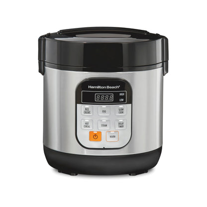 Hamilton Beach Compact Multi Cooker, 1.5 Quart (1.4 L), Stainless Steel, 6 Cups Cooked (3 Cups Uncooked), Rice Cooker, Egg Cooker, Slow Cooker & Food Steamer, Model 37524MN
