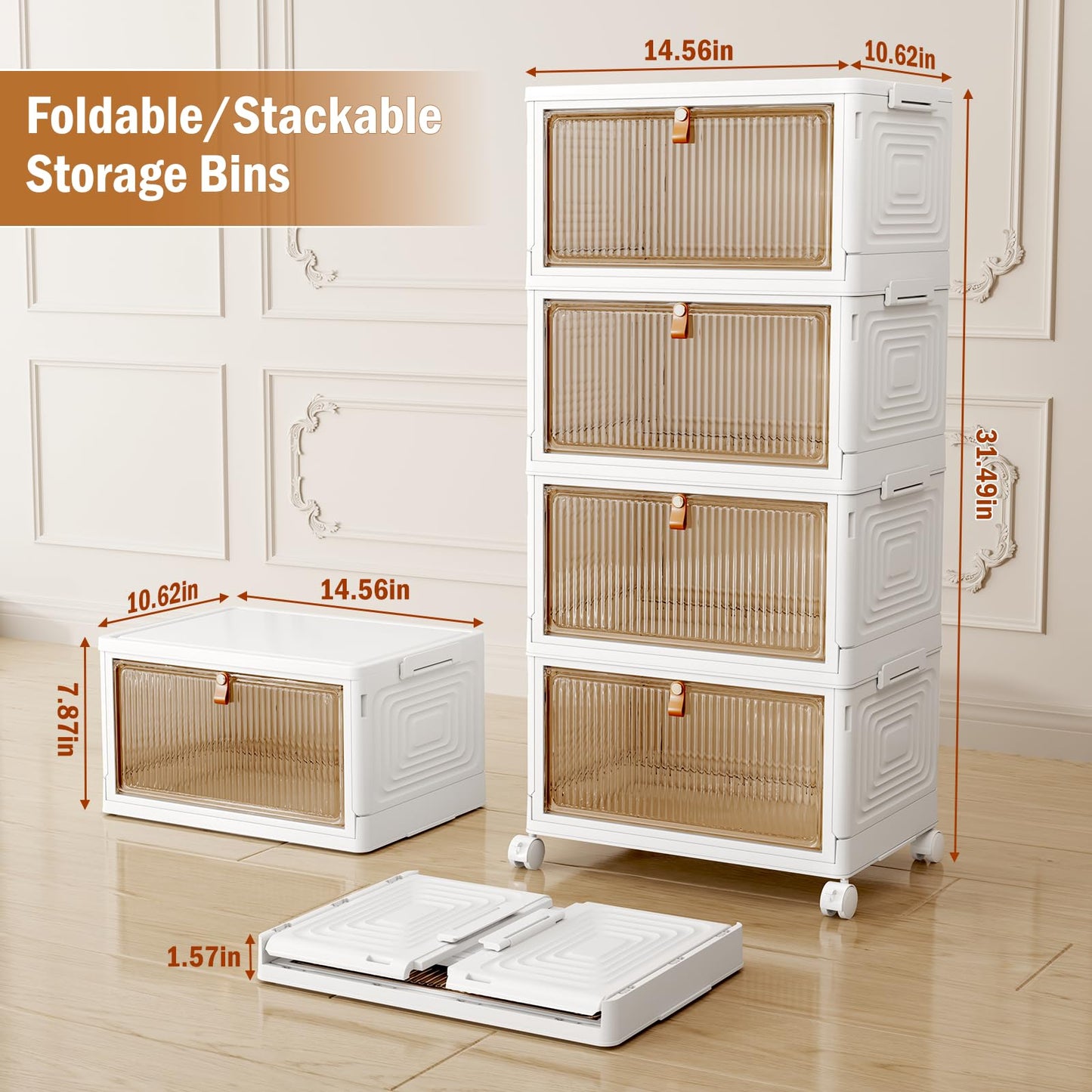NestOrganix 4 Tier 23QT Plastic Storage Bins with Lid, Storage Containers with Wheels, Folding Storage Box, Stackable Storage Bins, Organizers and Storage for Home,Office 14.56" x 10.62" x 31.49" - Available at All In One Marketplace Canada
