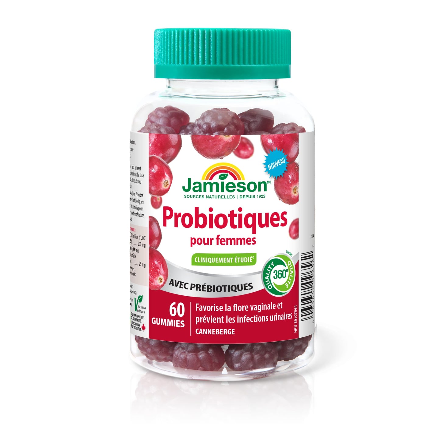 Jamieson Women's Probiotic Gummy with Cranberry and Prebiotics, 60 Gummies. Supports a Healthy Vaginal Flora and Digestive Health, Protects against UTIs. Cranberry Flavoured - Available at All In One Marketplace Canada