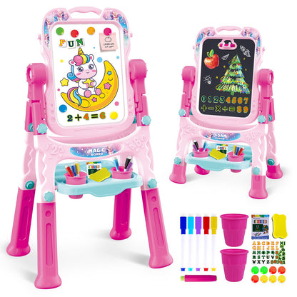 Art Easel for Kids - Adjustable Double-Sided Rotatable Magnetic White Board with Painting Accessories, Preschool Learning Toy for Girls 3-5 Years Old,Ideal Christmas Birthday Gift (Pink) 🍁 All In One Marketplace Canada