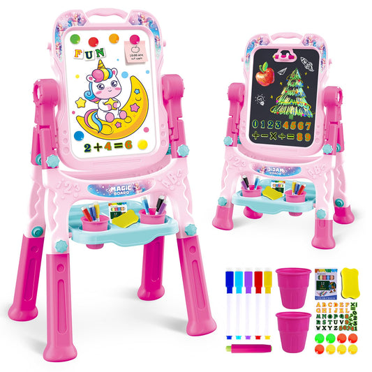 Art Easel for Kids - Adjustable Double-Sided Rotatable Magnetic White Board with Painting Accessories, Preschool Learning Toy for Girls 3-5 Years Old,Ideal Christmas Birthday Gift (Pink) 🍁 All In One Marketplace Canada