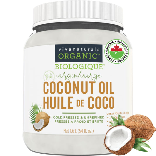 Viva Naturals Organic Virgin Coconut Oil, 54 fl oz (1.6 L) – Cold-Pressed, Unrefined & Non-GMO for Cooking, Hair & Skin