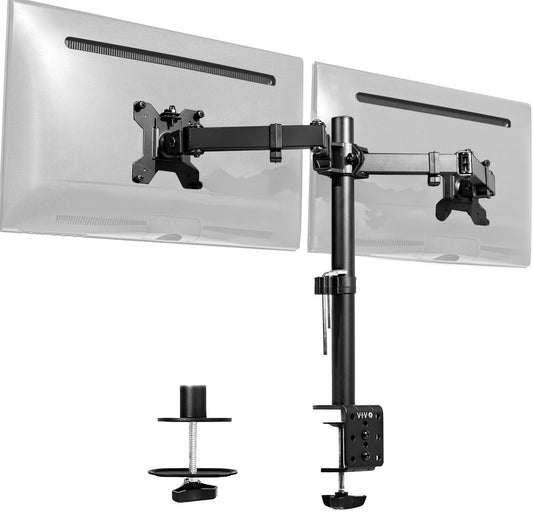 VIVO Dual Monitor Desk Mount, Holds 2 Computer Screens up to 30 inches and 22lbs Each, Heavy Duty Fully Adjustable Steel Stand with C-Clamp and Grommet, Black, STAND-V002