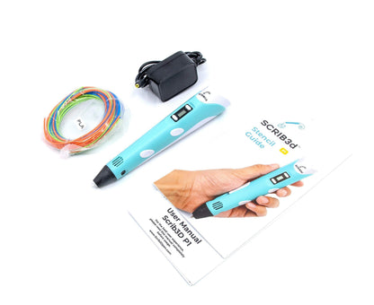 SCRIB3D P1 3D Printing Pen with Display - Includes 3D Pen, 3 Starter Colors of PLA Filament, Stencil Book + Project Guide, and Power Adapter - Available at All In One Marketplace Canada