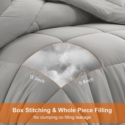 All Season Queen Comforter Set 3 PCs Soft Quilted Down Alternative Comforter+2 Pillow Shams with Corner Tabs,Winter Summer Warm Fluffy,Machine Washable (Light Grey, Queen 🍁 All In One Marketplace Canada