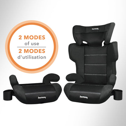 Harmony Dreamtime Elite High-Back Booster Seat – 2-in-1 Belt-Positioning Booster Car Seat with Cup Holder & Shoulder Belt Guide, for Children 18–50 kg (40–110 lbs.), 86–145 cm (34–57 in) - Black