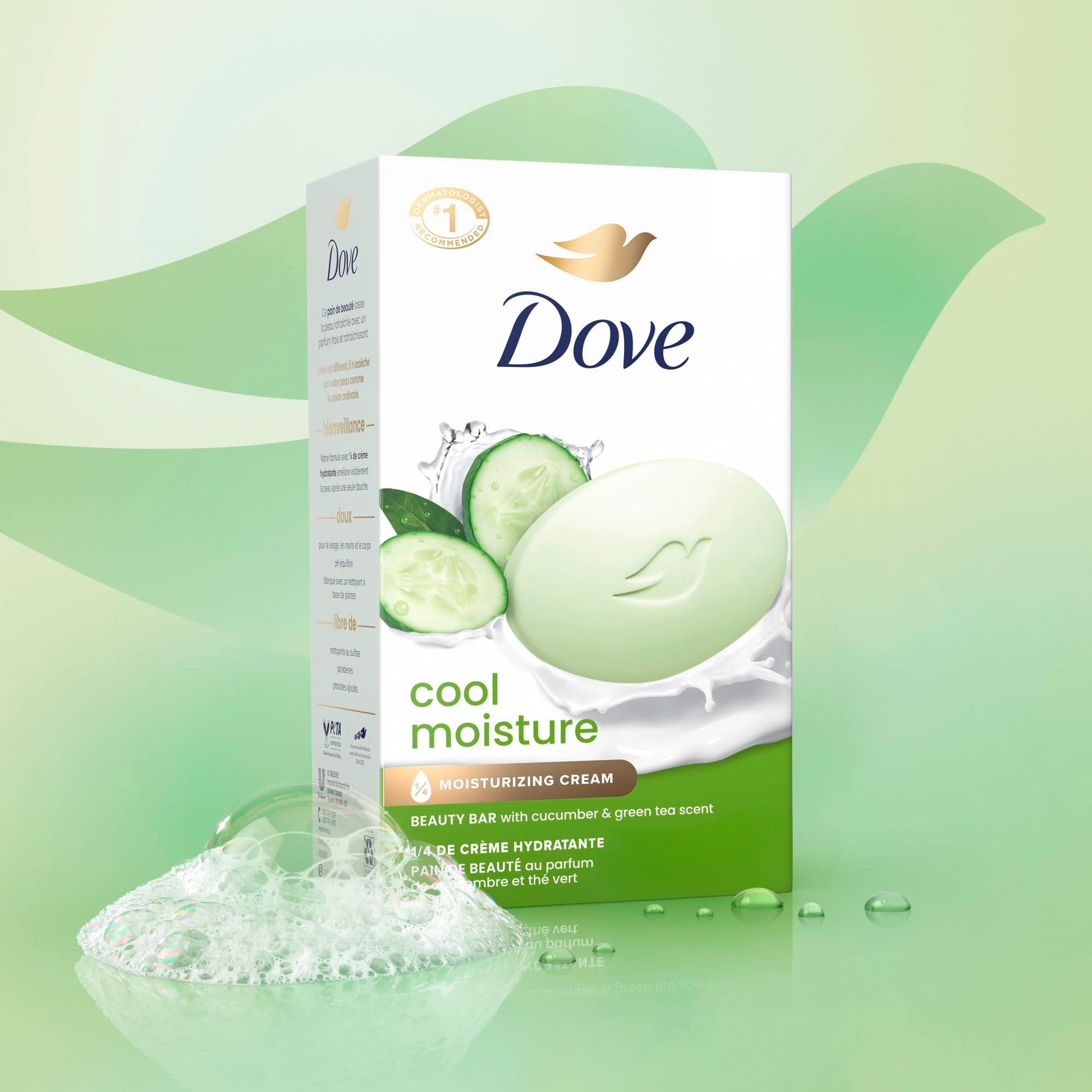 Dove Cool Moisture Beauty Bar Soap Cucumber Green Tea Scent, 106g, 12 Bars Dove
