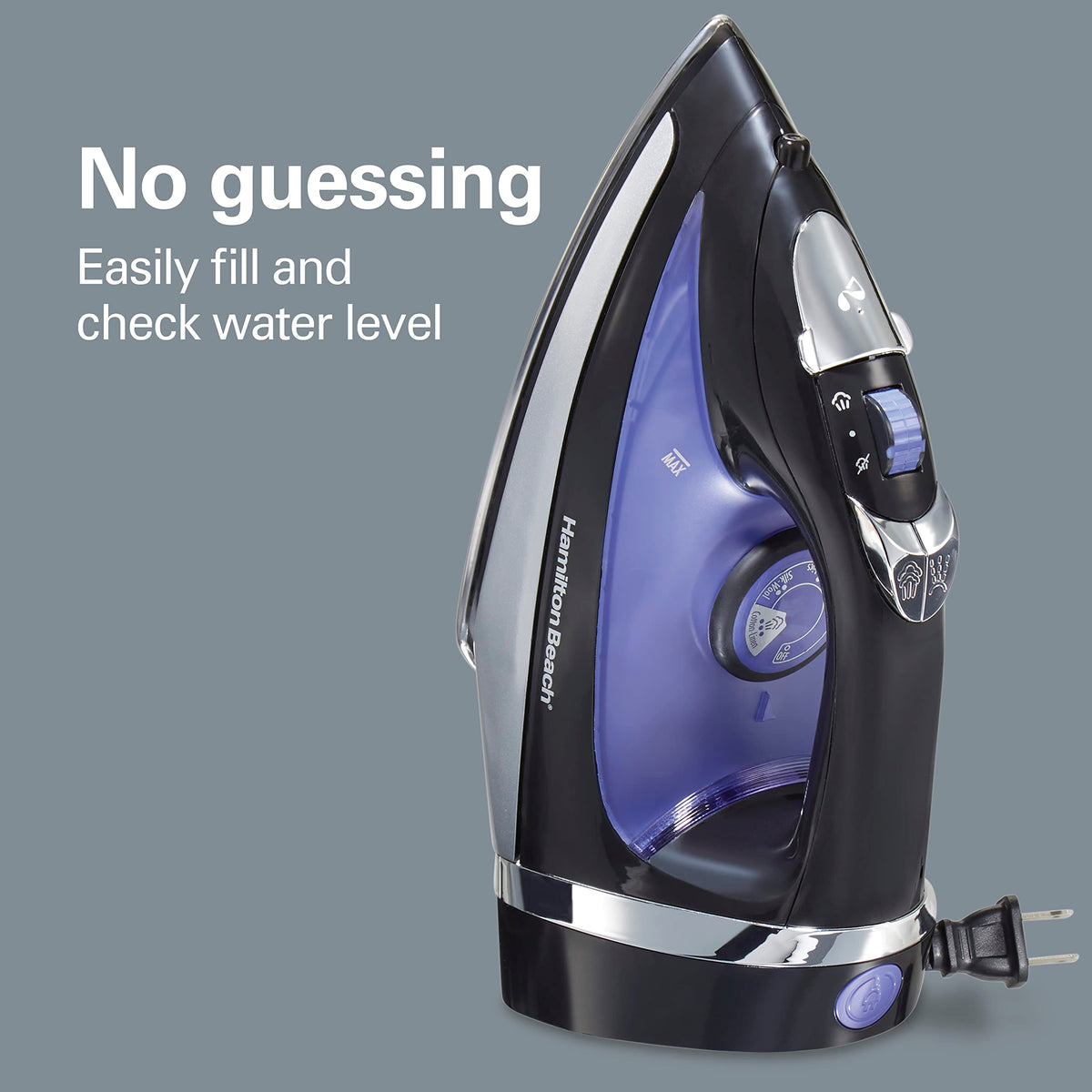 Hamilton Beach Steam Iron for Clothes, Retractable Cord Iron, Stainless Steel Soleplate, 1200W, Vertical Steam, Spray & Steam Boost, Black, 14214J