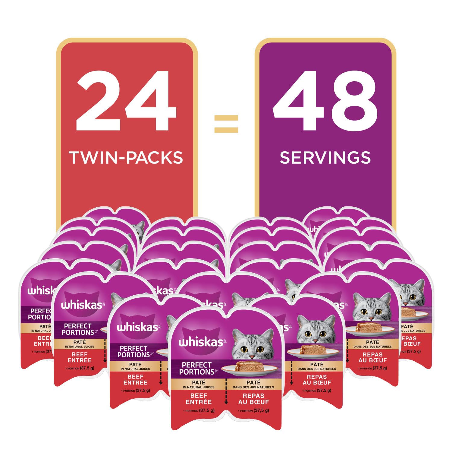 WHISKAS Perfect PORTIONS Kitten Wet Cat Food, Beef Flavour, 75g (12 Pack) whiskas
