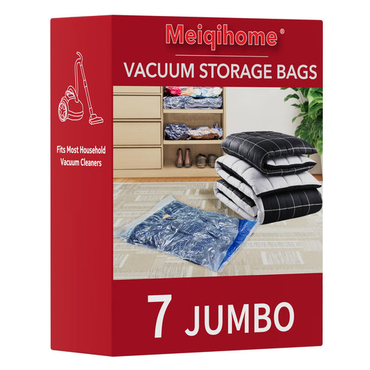 Vacuum Storage Bags 7 Jumbo, Space Saver Sealer Bags,Plastic Packaging Bags,Compression Bags for Clothes, Pillows, Comforters, Blankets, Bedding