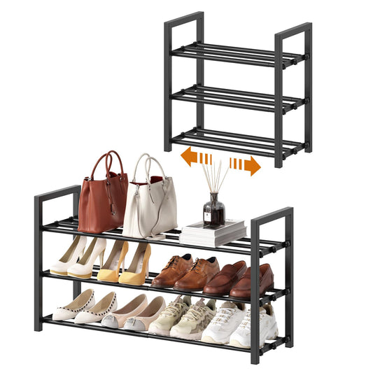 Roylvan 3-Tire Expandable Shoe Rack, 17"-31" Adjustable Stackable Free Standing Shoe Shelf Storage Fits 6-12 Pairs Shoes, Heavy Duty Reinforced Metal Shoes Organizer for Closet Entryway Doorway Dorm - Available at All In One Marketplace Canada