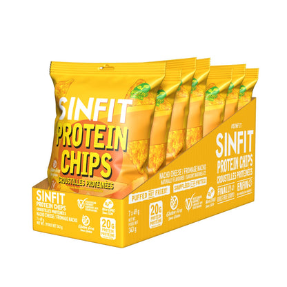 SinFit Protein Chips Nacho Cheese - 20g Protein, High Fiber, Low Carb, Gluten Free (7-Pack)