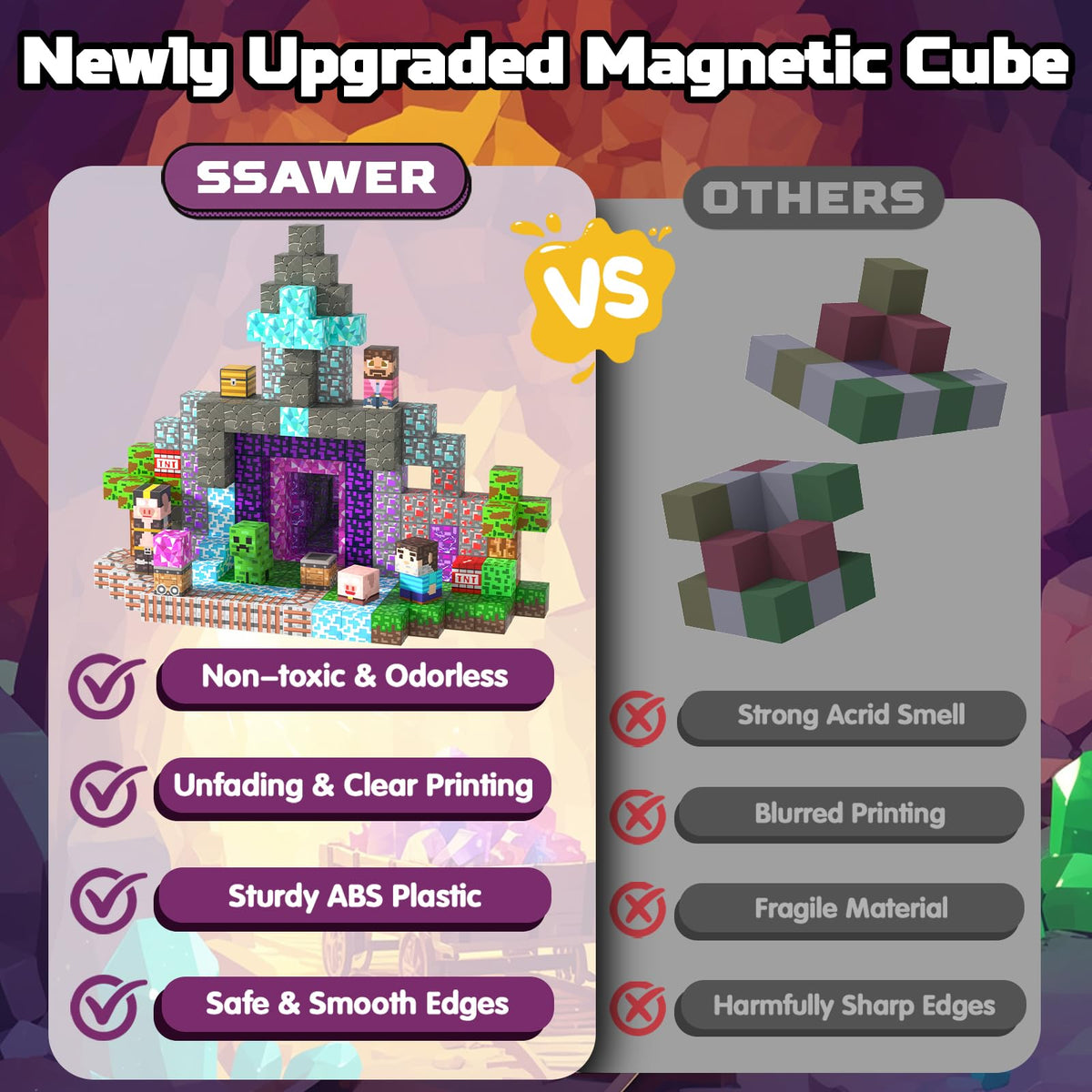 SSAWER Magnetic Blocks, 150PCS Light Up Building Cube Toys Gifts for Kids 🍁 All In One Marketplace Canada