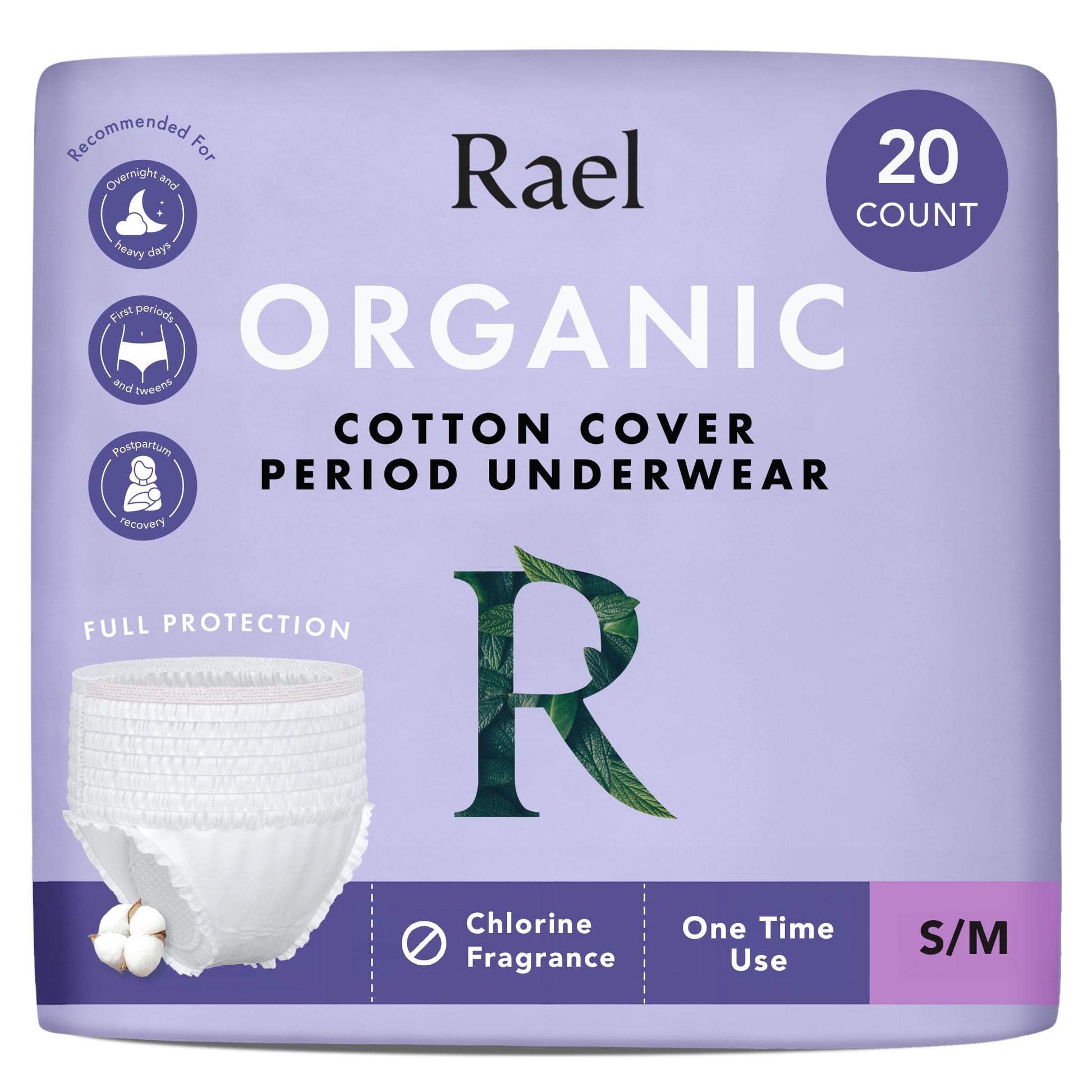 Rael Disposable Underwear for Women, Organic Cotton Cover - Incontinence Pads, Postpartum Essentials, Disposable Underwear, Unscented, Maximum Coverage (Size S-M, 20 Count) - Available at All In One Marketplace Canada