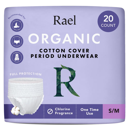 Rael Disposable Underwear for Women, Organic Cotton Cover - Incontinence Pads, Postpartum Essentials, Disposable Underwear, Unscented, Maximum Coverage (Size S-M, 20 Count) - Available at All In One Marketplace Canada