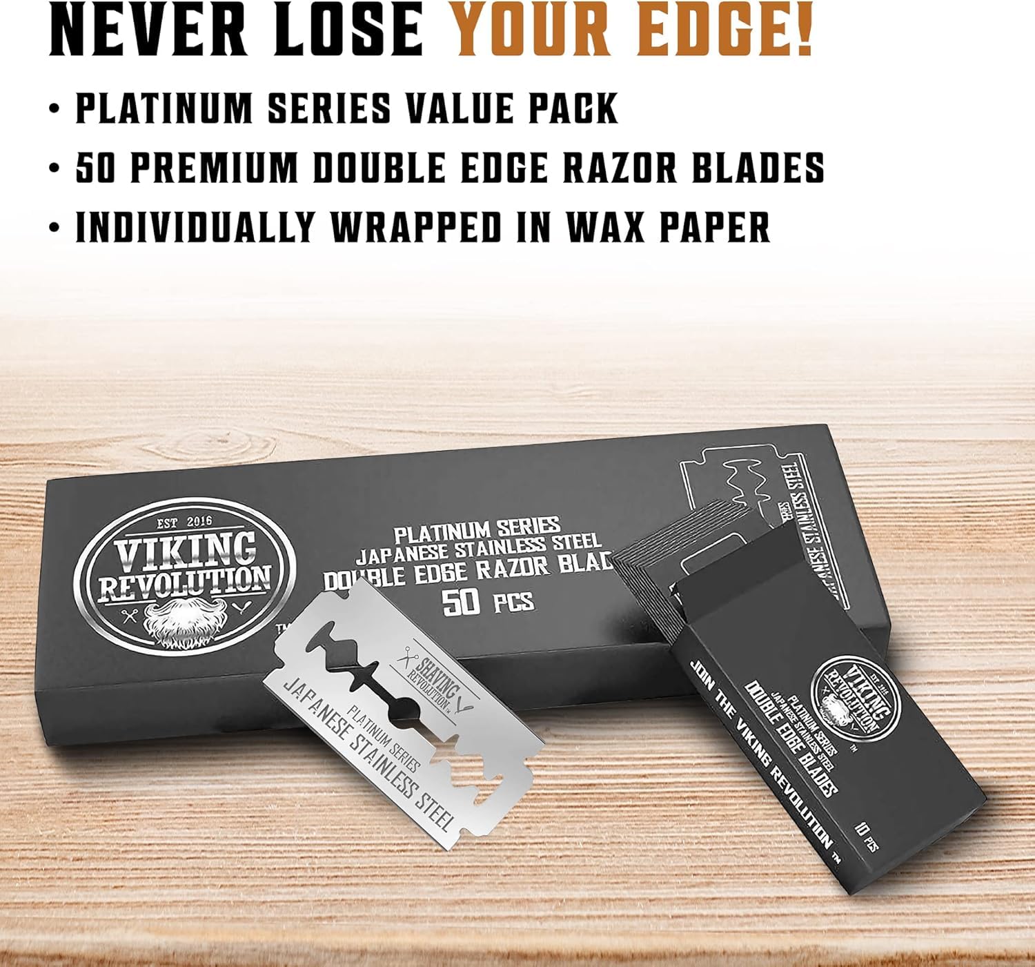 Viking Revolution 50x Safety Razor Blades Men - Platinum Japanese Stainless Steel Double Edge Razor Blade For A Smooth, Precise And Clean Shave - Razor Blades Double Edge - Safety Razor Blade - Available at All In One Marketplace Canada