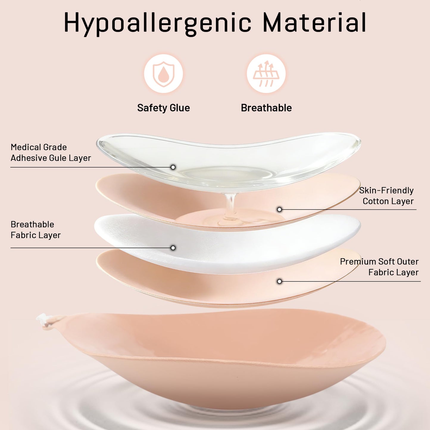 GKHWON Adhesive Bra Strapless Backless Invisible Push Up Sticky Bra with Silicone Nipple Covers Reusable Beige+Black B