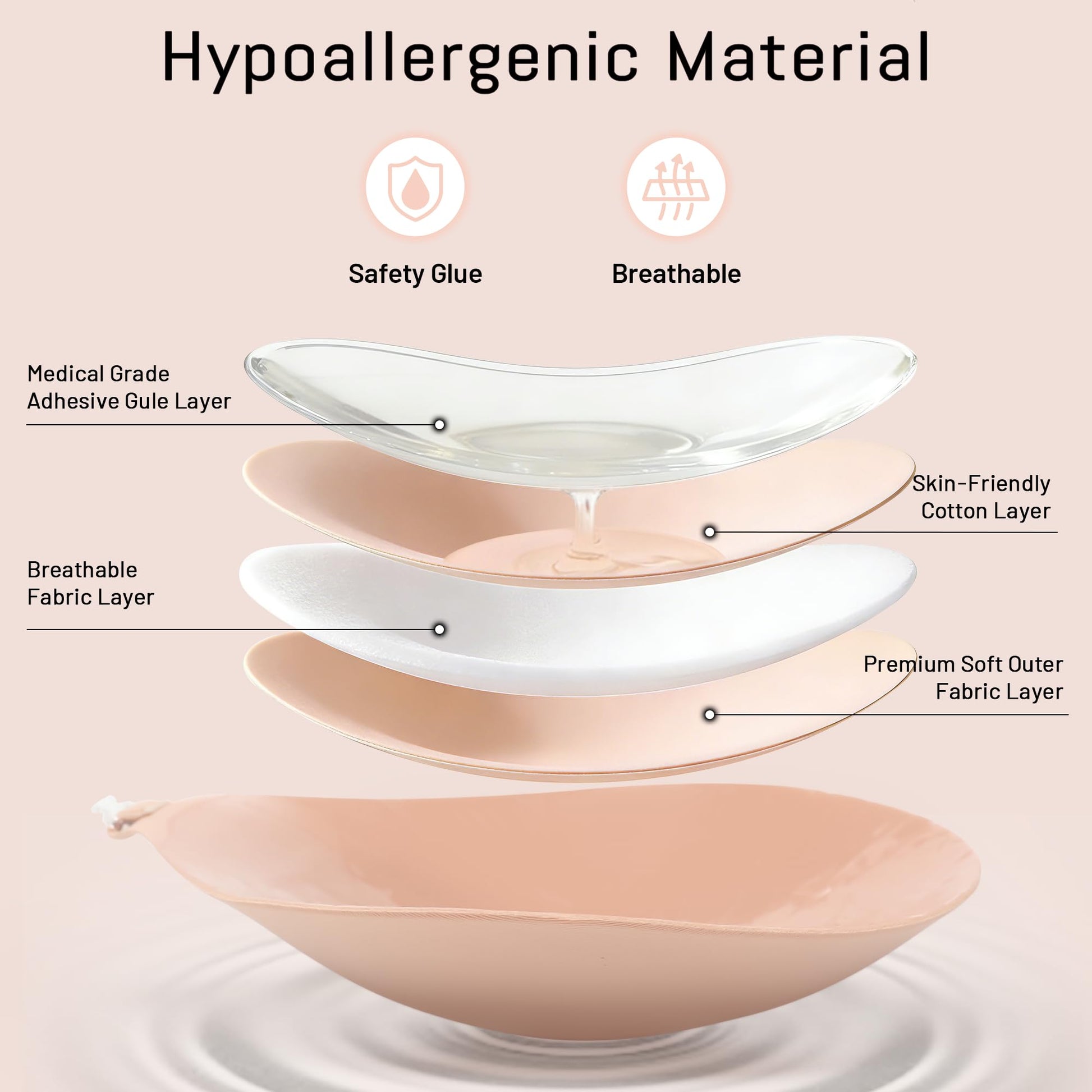 GKHWON Adhesive Bra Strapless Backless Invisible Push Up Sticky Bra with Silicone Nipple Covers Reusable Beige+Black B